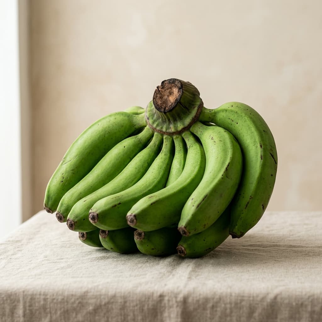 Professional studio shot of green Robusta bananas